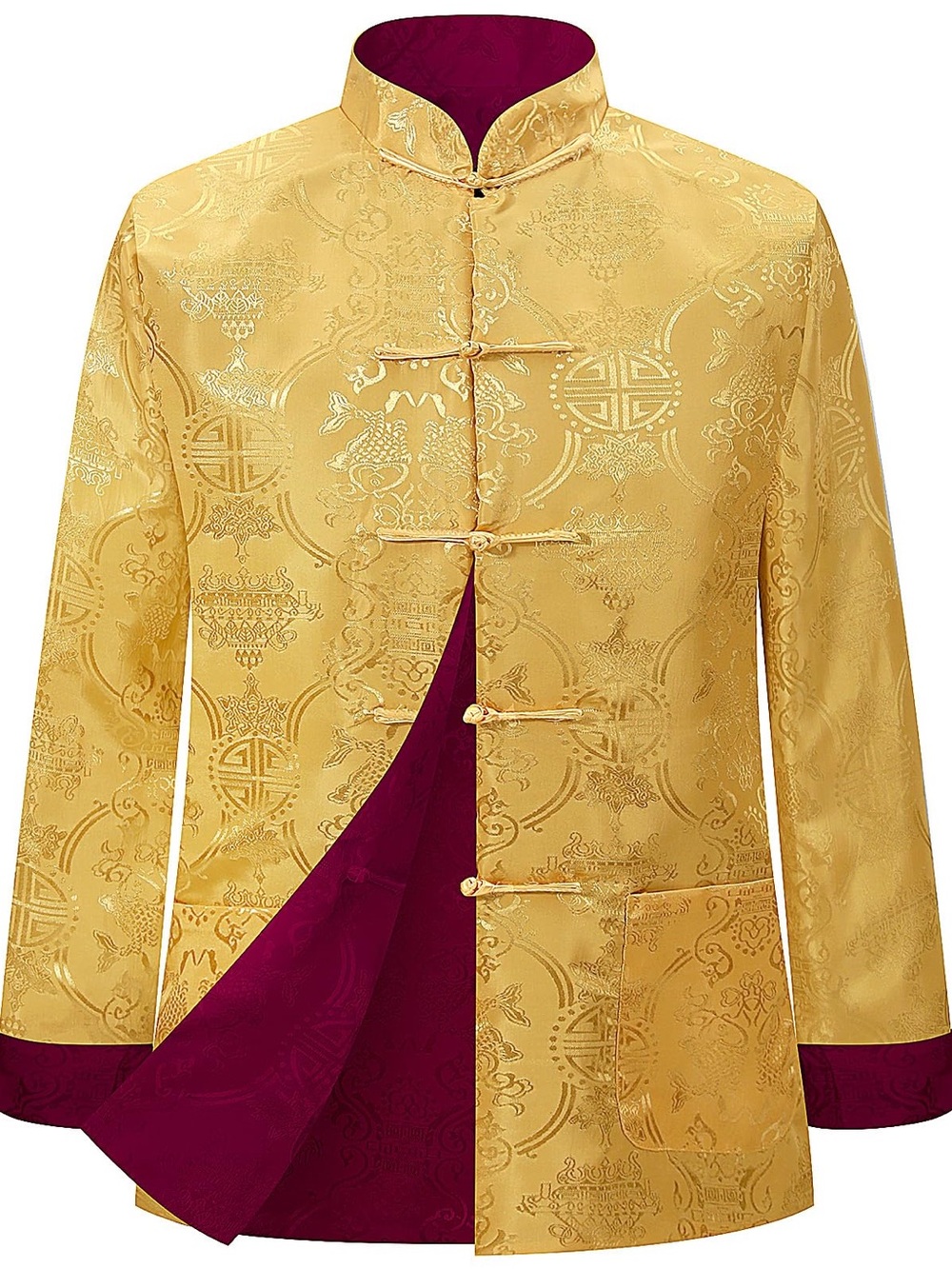 Gold Chinese-Style Jacket with Burgundy Lining Medium